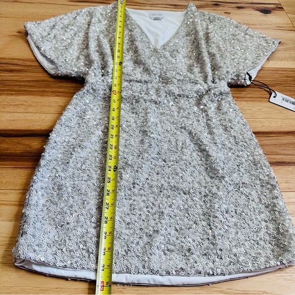 Saylor Tory Silver Short Sleeve Silver Sequin Mini Dress XSmall NWT - Picture 12 of 16